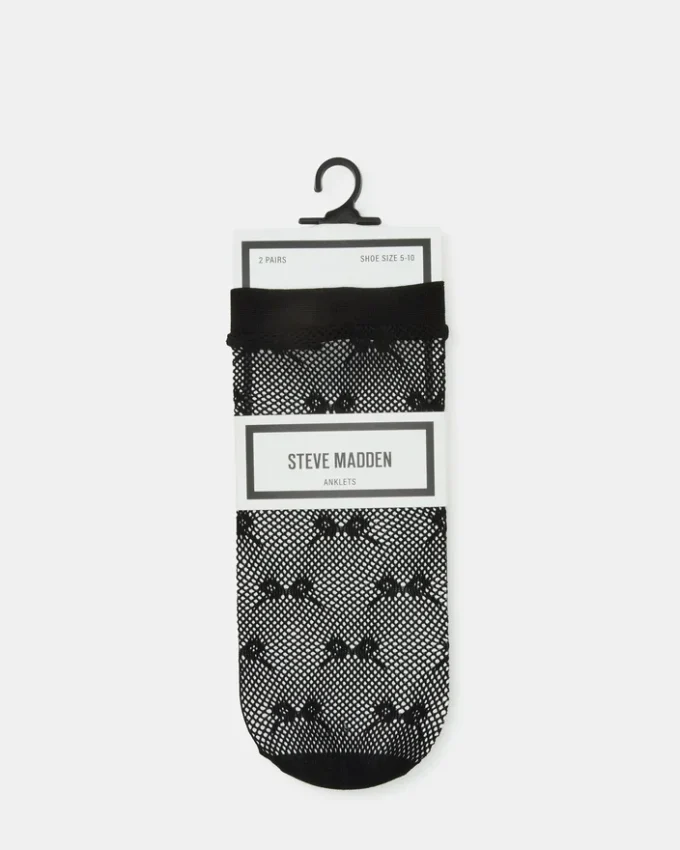 2 Pack Bow Fishnet Anklet Socks Black
