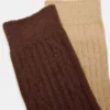 2 Pack Cable Texture Boot Socks Brown