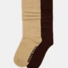 2 Pack Rib Slouch Socks Tan Multi