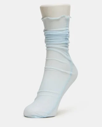 2 Pack Sofia Solid Mesh Crew Socks Light Blue