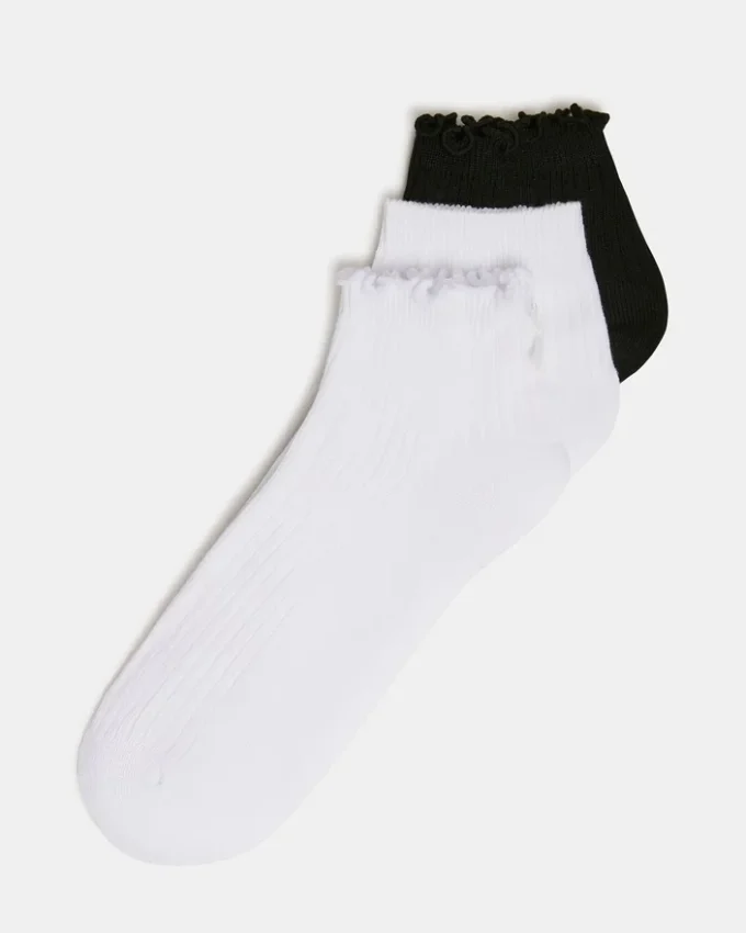 3 Pack Emma Lettuce Edge Socks White/Black