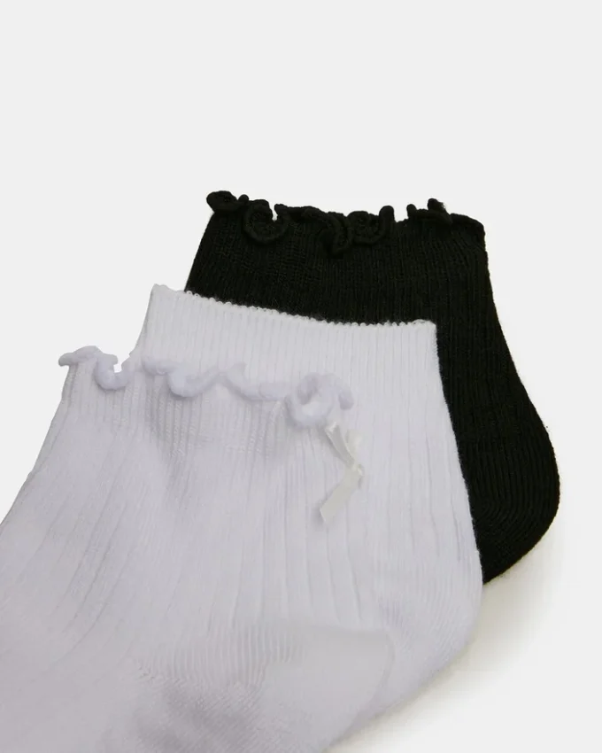 3 Pack Emma Lettuce Edge Socks White/Black