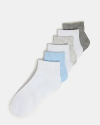 6 Pack Peyton Ribbed Quarter Socks White Multi