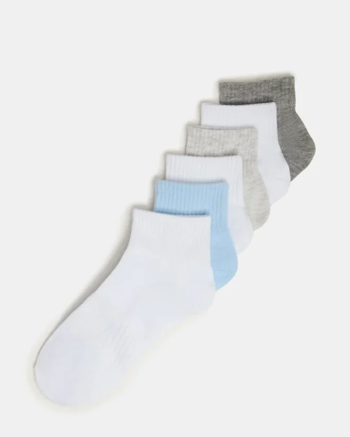 6 Pack Peyton Ribbed Quarter Socks White Multi 6 Pack Peyton Ribbed Quarter Socks White Multi