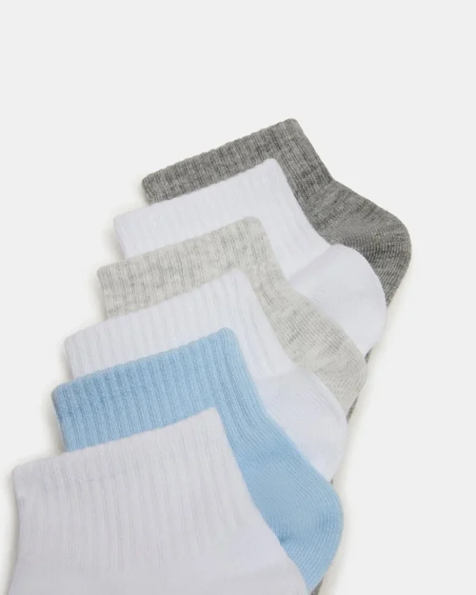 6 Pack Peyton Ribbed Quarter Socks White Multi 6 Pack Peyton Ribbed Quarter Socks White Multi