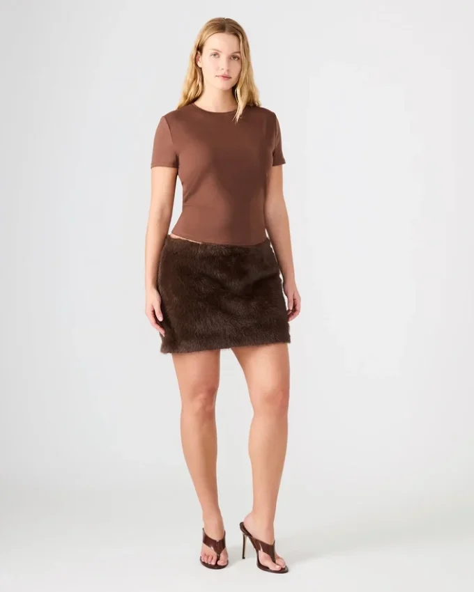 Aviva Faux Fur Skirt Dark Espresso