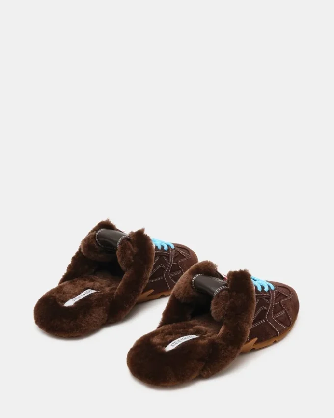 Aziel Mule Faux Fur Chocolate Brown Suede