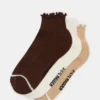 Cheer 3 Pack Lettuce Edge Socks Brown Cheer 3 Pack Lettuce Edge Socks Brown