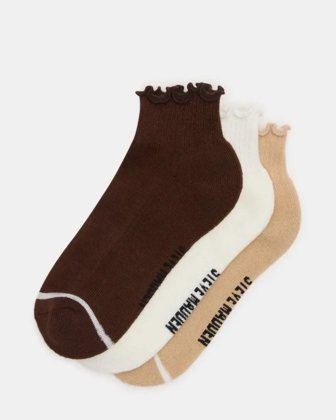 Cheer 3 Pack Lettuce Edge Socks Brown Cheer 3 Pack Lettuce Edge Socks Brown