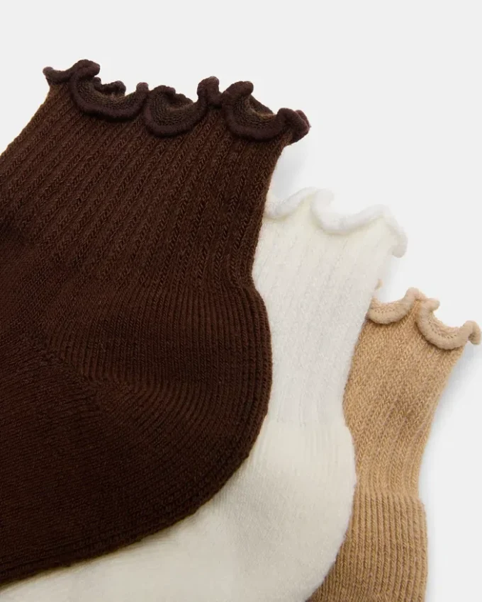 Cheer 3 Pack Lettuce Edge Socks Brown Cheer 3 Pack Lettuce Edge Socks Brown