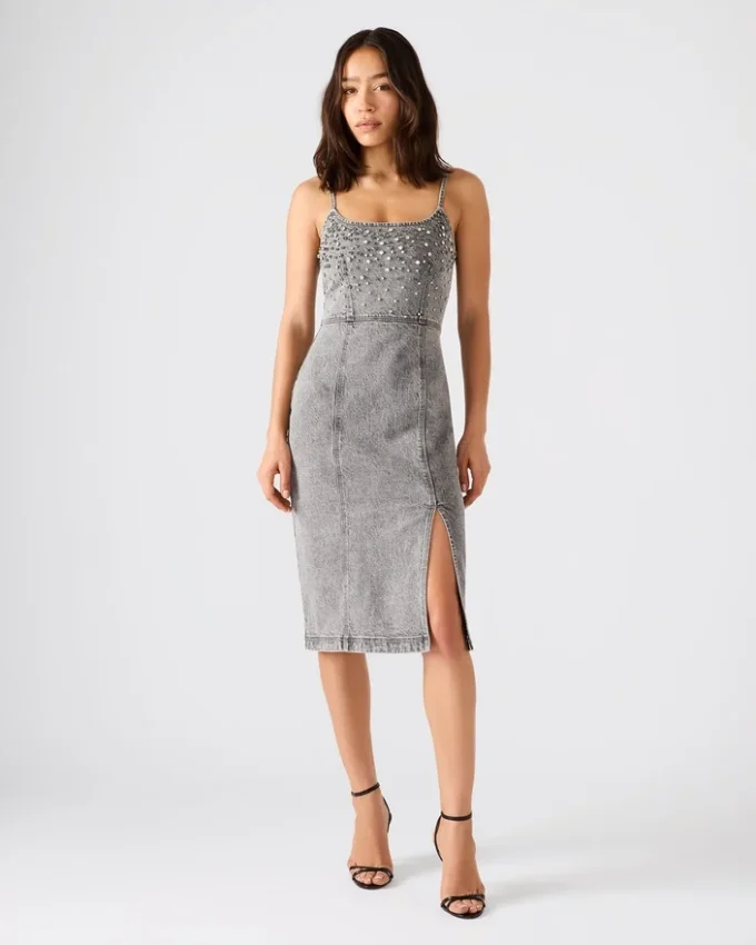 Embellished Giselle Denim Dress Fog Embellished Giselle Denim Dress Fog