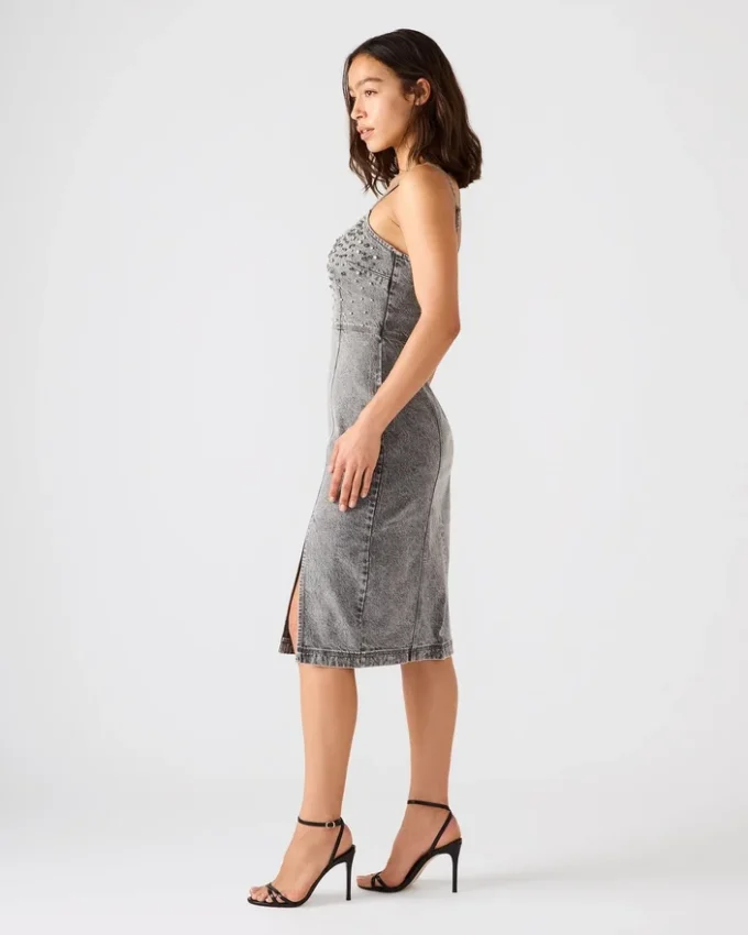 Embellished Giselle Denim Dress Fog Embellished Giselle Denim Dress Fog