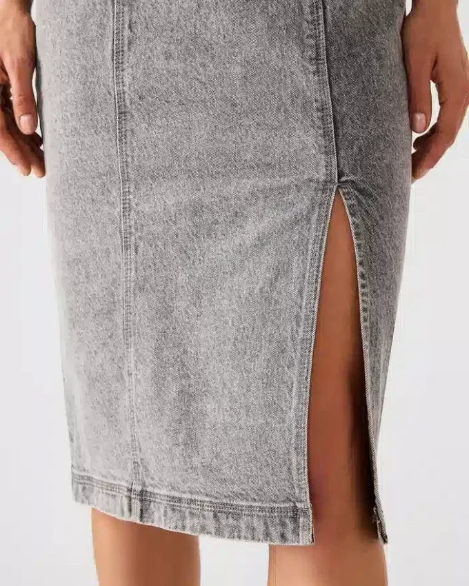 Embellished Giselle Denim Dress Fog Embellished Giselle Denim Dress Fog