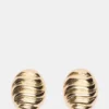 Grooved Circular Stud Earrings Gold