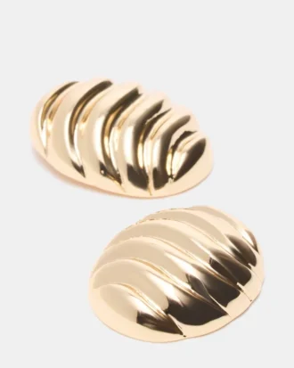 Grooved Circular Stud Earrings Gold