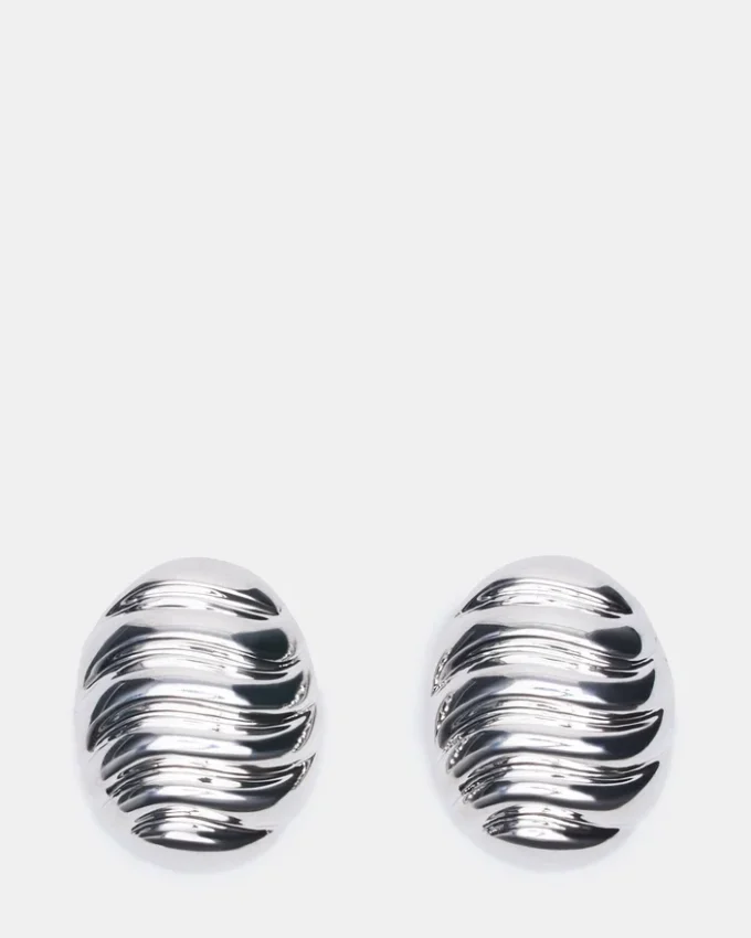 Grooved Circular Stud Earrings Silver