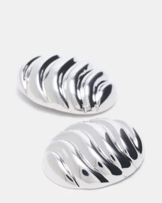 Grooved Circular Stud Earrings Silver