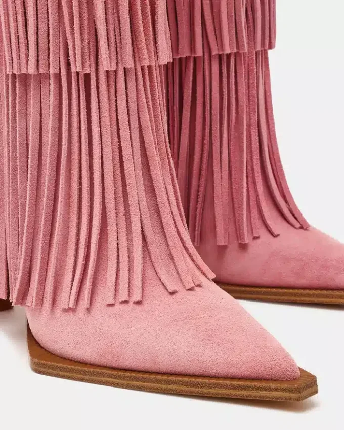 Kinzee Fringe Pink Suede