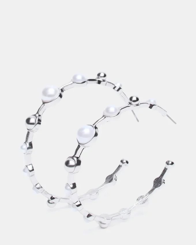 Pearl Hoop Earrings Silver
