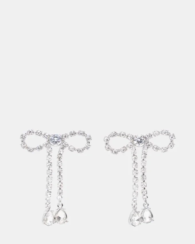 Rhinestone Bow Earrings Silver Rhinestone Bow Earrings Silver