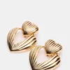 Ribbed Double Heart Earrings Gold