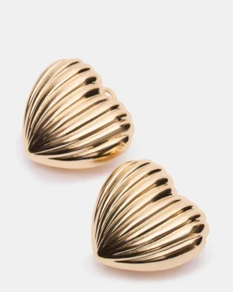Ribbed Heart Earrings Gold