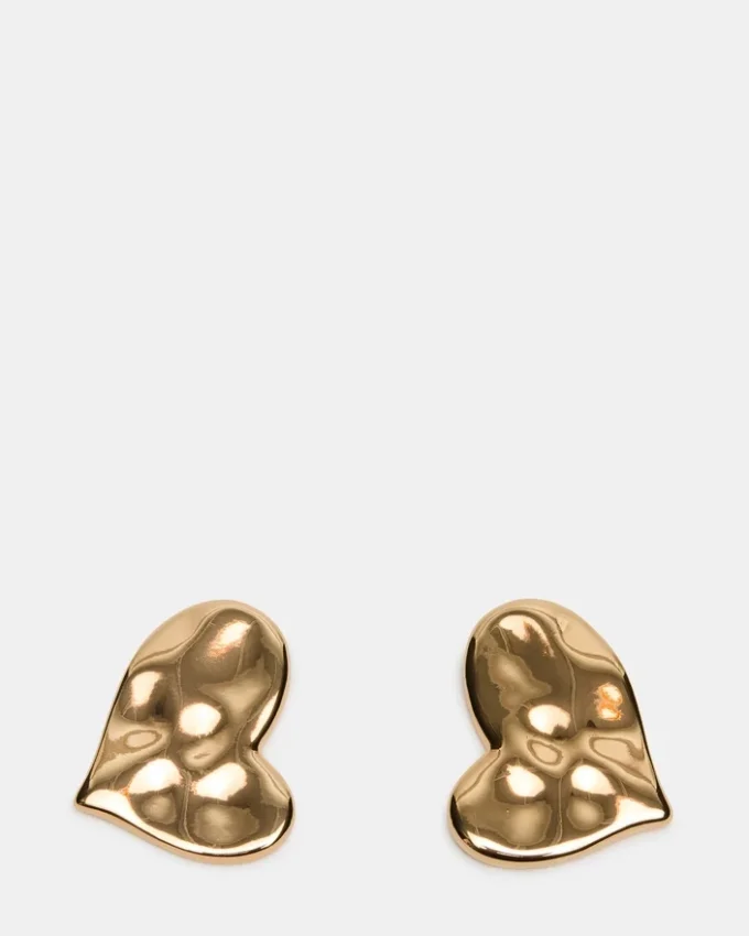 Textured Heart Stud Earrings Gold