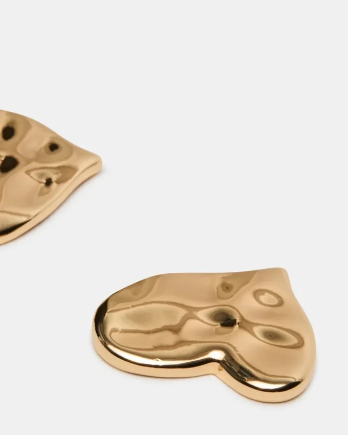 Textured Heart Stud Earrings Gold