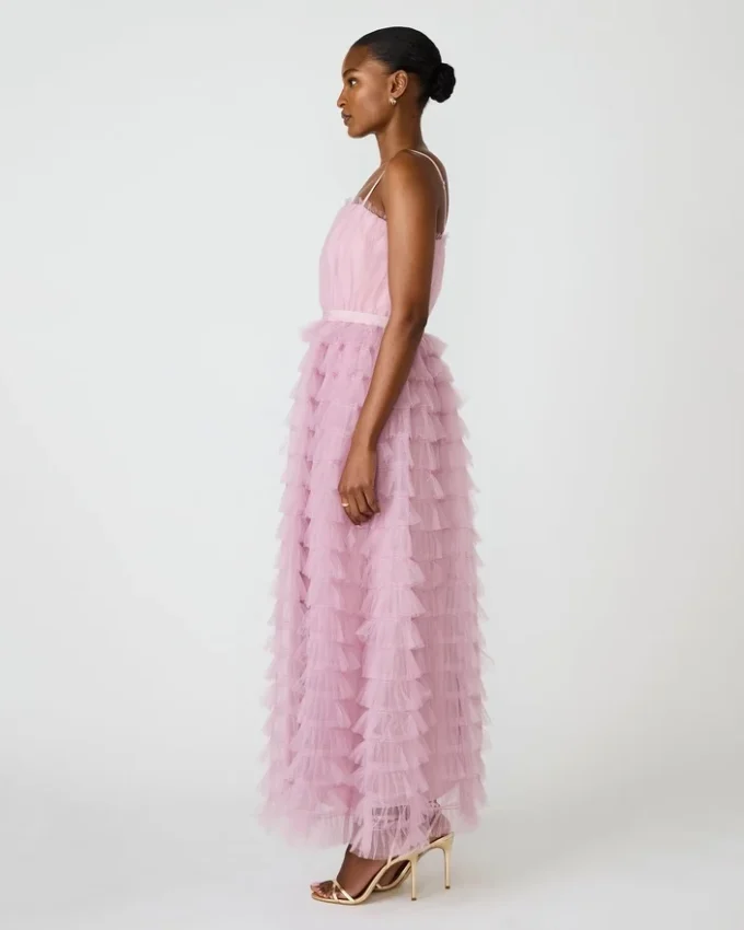 Tiered Tulle Gown Dawn Pink Tiered Tulle Gown Dawn Pink