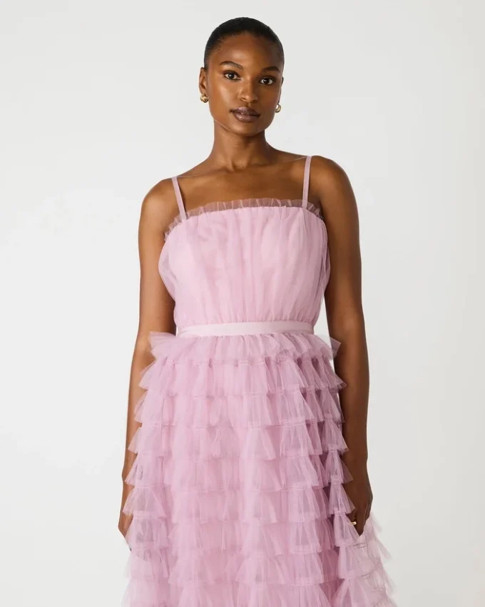 Tiered Tulle Gown Dawn Pink Tiered Tulle Gown Dawn Pink