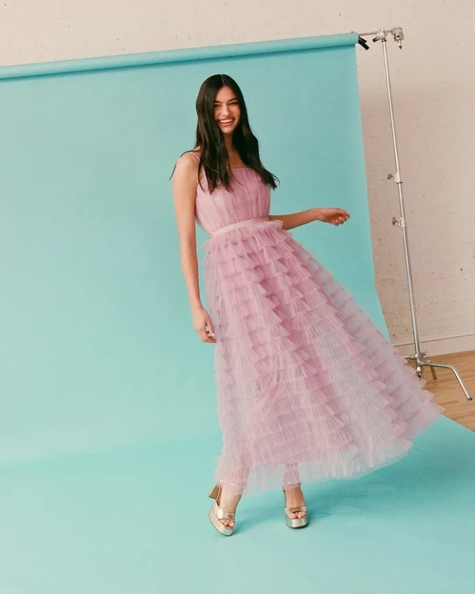 Tiered Tulle Gown Dawn Pink Tiered Tulle Gown Dawn Pink